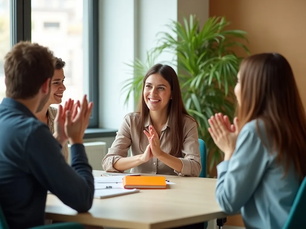 A team applauding a colleague during a morning stand-up